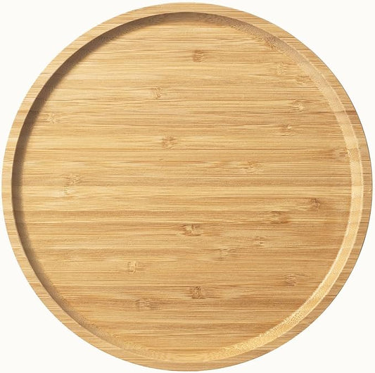 Bamboo Serving Platter, Round Wood Tray, Wooden Serving Tray, Fruit, Bread, Salad Plate, Charcuterie Serving Board, 9.8 inch