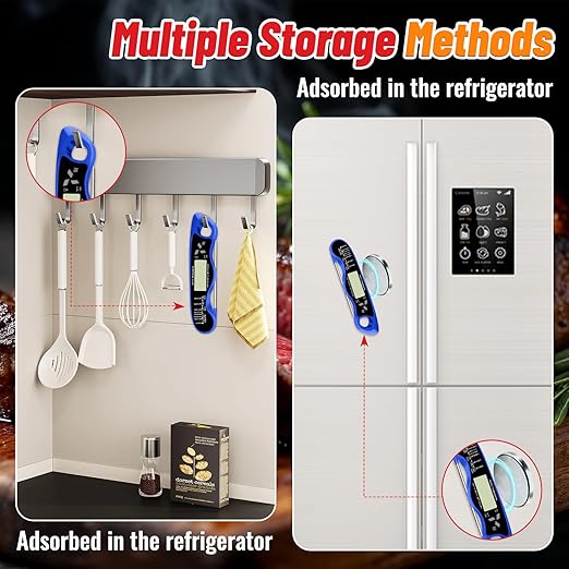 Stocking Stuffers for Men Women Adults: Meat Thermometer, IP67 Waterproof Digital Meat Thermometer with Backlight, Hold Function & Magnet for Grill, BBQ, Candy, Beef,Turkey