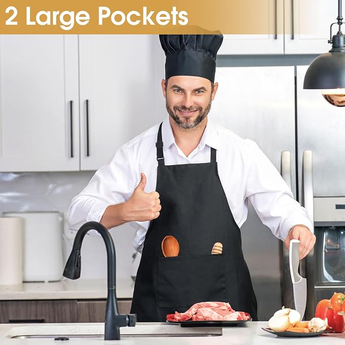 3 Pack Black Aprons for Women with Pockets, Adjustable Water Resistant Cooking Apron Unisex Bib for Chef Men and Women - Image 4