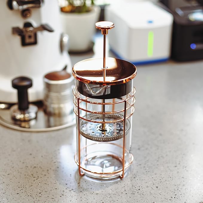 French Press, 34 Ounce (1000ml) Coffee Maker, Glass Rose Gold Coffee Press, Heat Resistant Borosilicate Glass Tea Maker and 3 layers Filter Coffee Pot for Camping Travel Gifts
