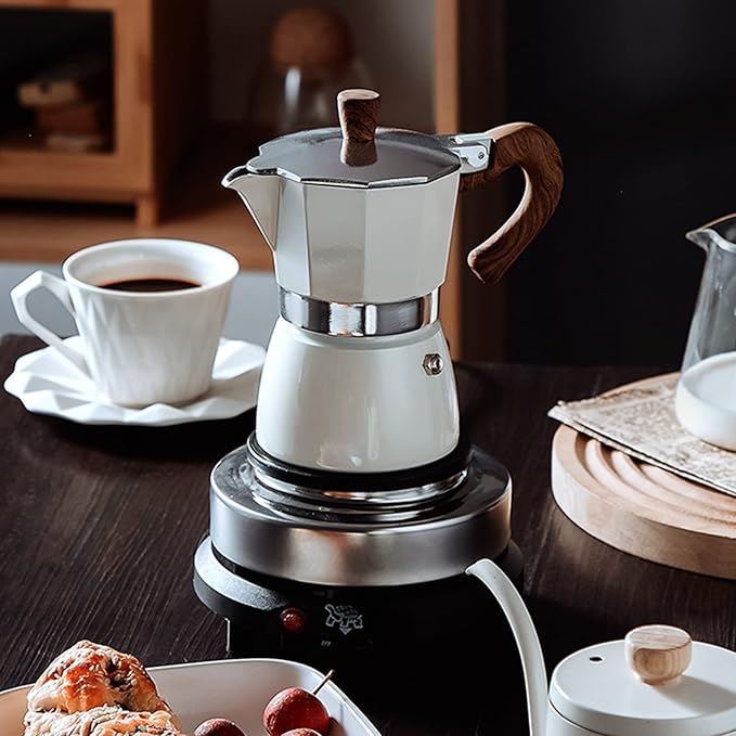 Coffee Pot, Moka Pot Italian Coffee Maker 3 cup/5 OZ Stovetop Espresso Maker for Gas or Electric Ceramic Stovetop Camping Manual Cuban Coffee Percolator for Cappuccino or Latte