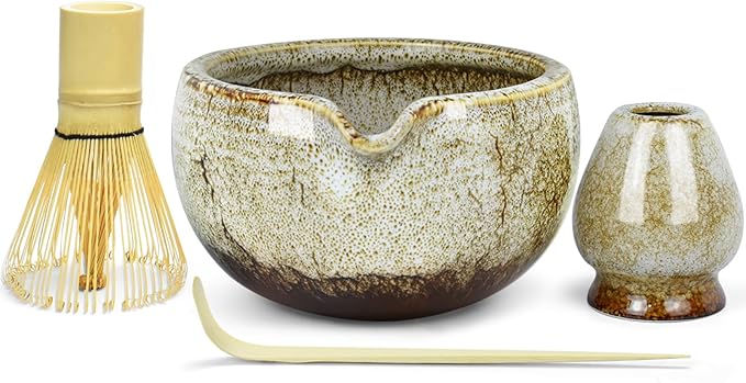 Artcome Matcha Tea Set – 20.2oz Premium Matcha Bowl with Spout, Whisk, Scoop, Whisk Holder & Brewing Guide – Authentic Japanese Tea Ceremony Tools for Perfect Matcha Preparation, White