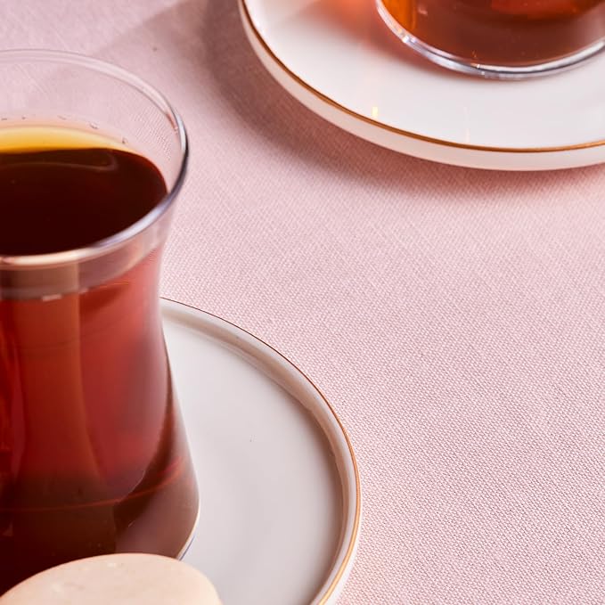 KARACA Streamline Meridian 12-Piece Turkish Tea Cups for 6 People, 5.75 fl oz Turkish Tea Glasses Set, Durable Glass with Gold Detailing & White Color Saucers