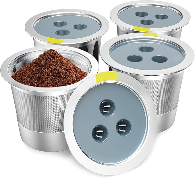 Reusable K Cups Compatible with Ninja Coffee Maker,Stainless Steel 4 Pack Reusable Coffee Pods,Permanent K Cups Coffee Filters Fit for Ninja CFP201 CFP 300 CFP305 CFP307 CFP400 (4Pack)