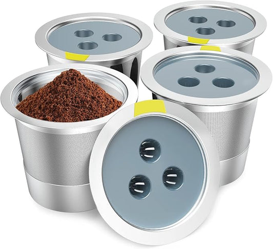 Reusable K Cups Compatible with Ninja Coffee Maker,Stainless Steel 4 Pack Reusable Coffee Pods,Permanent K Cups Coffee Filters Fit for Ninja CFP201 CFP 300 CFP305 CFP307 CFP400 (4Pack)