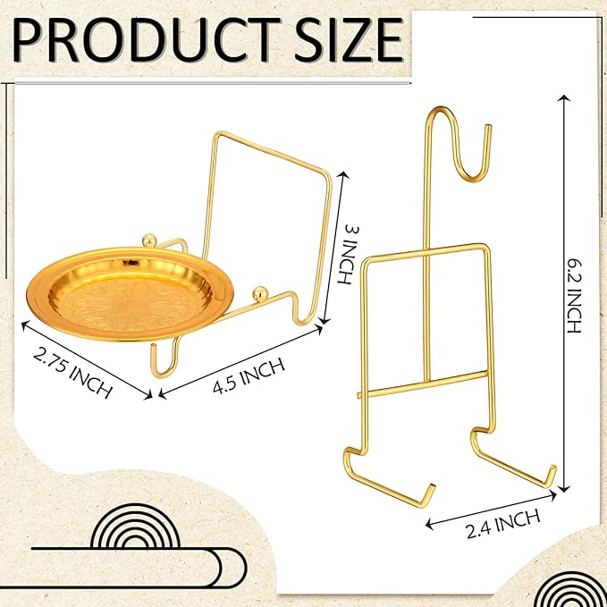 4 Pcs Tea Cup Display Stand Gold Metal Saucer Racks Tea Cup Holder China Display Stand Picture Frames Book Card Mug Organizer Bowl Decorative for Kitchen Table Plate Art