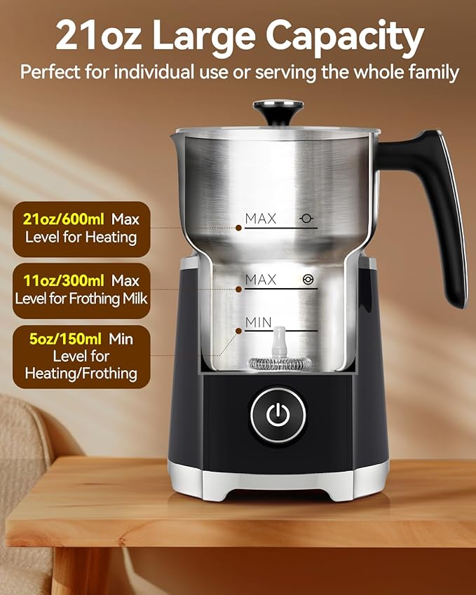 IAGREEA Electric Milk Frother, 20.3oz Automatic Hot & Cold Milk Frother with Variable Temperature & Froth Control, Detachable Dishwasher Safe Milk Steamer for Latte, Cappuccino, Matcha