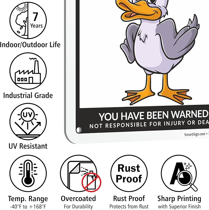 SmartSign Funny Beware Of Ducks Warning Sign - 10"x7", 40 mil Laminated Rust-free Aluminum - Metal Signs for Wall Decor, Outdoors, Patio, Gifts, Cafe - Ducks Theme, Made in USA - Image 7