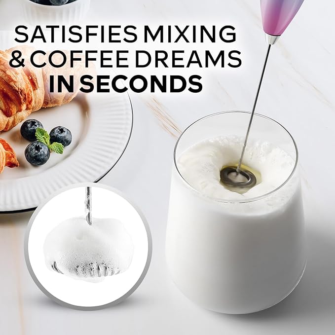 Zulay Kitchen Powerful Milk Frother Wand With 4 AA Duracell Batteries - Ultra Fast Handheld Drink Mixer - Electric Whisk Foam Maker for Coffee, Lattes, Cappuccino, Matcha & Creamer