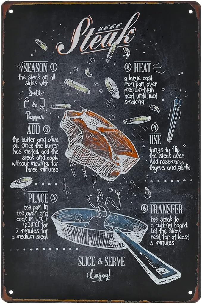 Food Vintage Tin Sign - Beef Steak Retro Metel Sign - Wall Decor wall sign for Kitchen Bakery Cafe Restaurant by TREEPERI