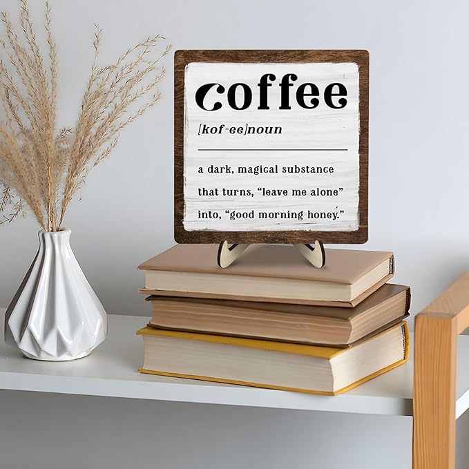 Coffee Bar Sign Plaque for Coffee Bar Station, Vintage Wooden Java Sign Decor for Kitchen,Farmhouse Cafe,Fun Gifts for Friends,Dad,Mom 5.9x5.9inch