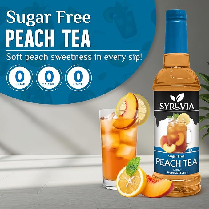 Syruvia Sugar Free Peach Tea Flavored Syrup for Drinks, Cocktails, Lemonades, Iced Teas and Desserts – 25.4 fl oz, With Pump - Image 3