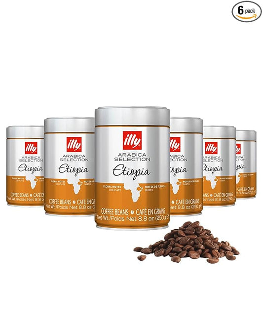 illy Whole Bean Coffee, Etiopa Single Origin Light Roast, 100% Arabica, Premium Italian Coffee, Ideal for Espresso, Drip, Moka and French Press Brewing, 8.8oz, 6 Pack
