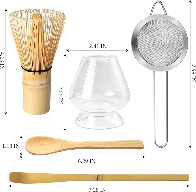 Matcha Whisk Set Glass, Matcha Making Kit Whisk (Chasen Holder), Glass Whisk Holder, Bamboo Scoop, Powder Starter Sifter, Spoon Japanese Tea Tools For Ceremony Gift
