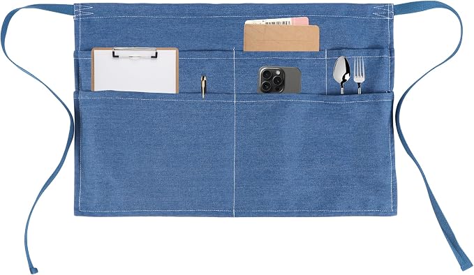 Server Apron with 5 Pockets - Rivet buckle Unisex Short/Half Waiter Waist Short Apron by MIKIWELL