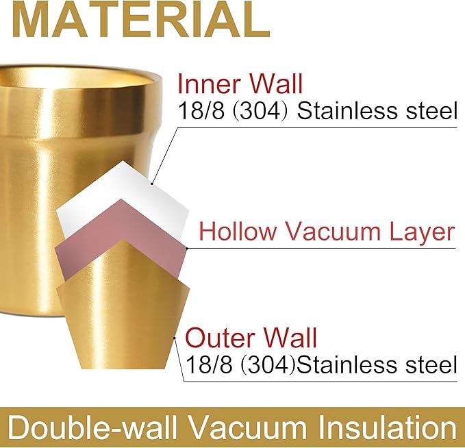 Youda 4-Pack 6oz Double Wall Insulated Stainless Steel Cups - Stackable Travel Coffee/Tea/Cold Drink Cups, Camping & Outdoors - BPA-Free 304 Stainless Steel (Gold)