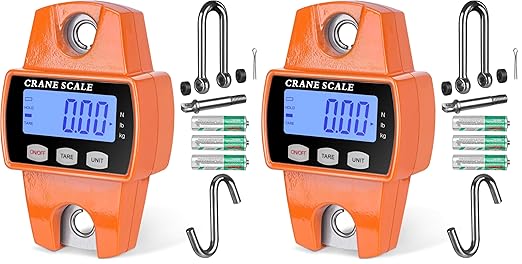 RoMech 660lb Digital Hanging Scale with Cast Aluminum Case, Handheld 300Kg Mini Crane Scale with Hooks for Farm Hunting Fishing Outdoor (Orange) (Pack of 2)