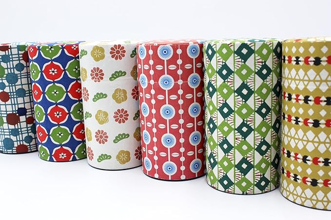Japanese Pokkan Matcha Coffee Spice Tea Tin Canister Washi Paper Storage with Lid 7.05 oz Capacity (Kururi)