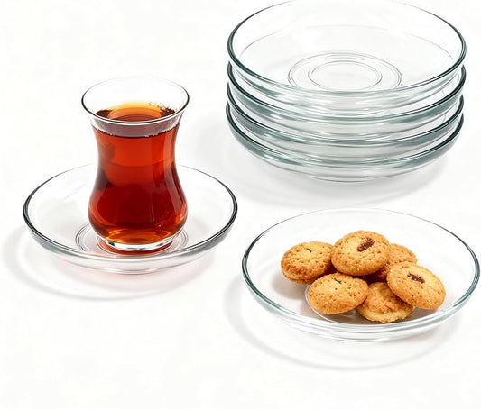 Glass Saucer Plates Set of 6, Coffee & Tea Saucers, Dipping Sauce Cups, Soy Sauce Dish, Small Plates for Side Dishes, Appetizer Plates for Home Kitchen