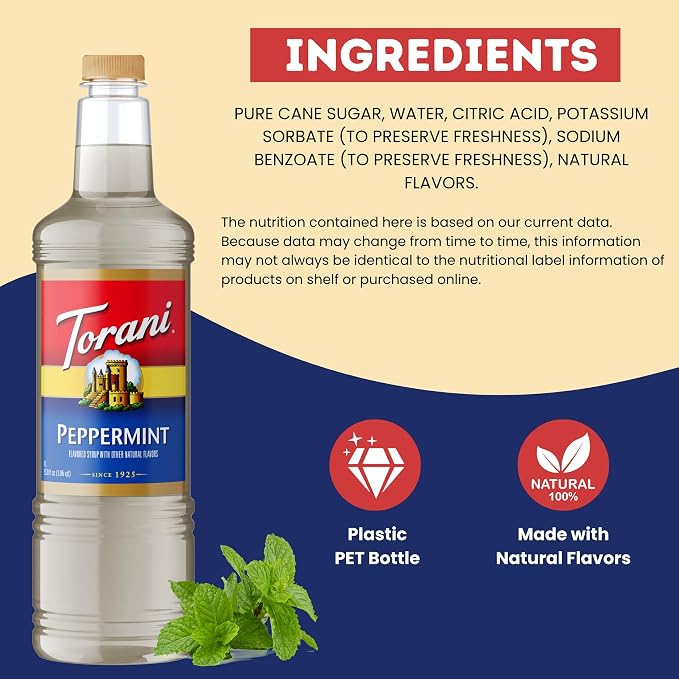 Torani Peppermint Syrup 1 Liter Bottle with Pump – Premium Coffee Flavoring Made with Pure Cane Sugar & Natural Flavors for Lattes, Mochas, Desserts & Cocktails – Café-Quality Mint Sweetener - Image 6
