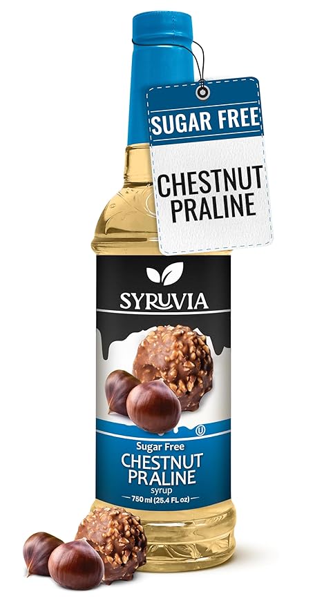 Syruvia Sugar Free Coffee Syrup, Chestnut Praline Flavored Syrup for Drinks, Lattes, and Desserts – 25.4 fl oz