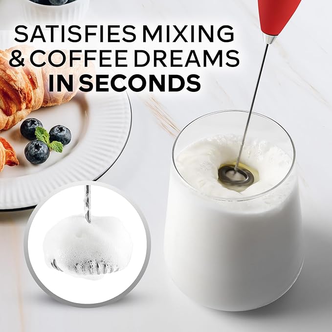 Zulay Kitchen Powerful Milk Frother Wand With 4 AA Duracell Batteries - Ultra Fast Handheld Drink Mixer - Electric Whisk Foam Maker for Coffee, Lattes, Cappuccino, Matcha & Creamer