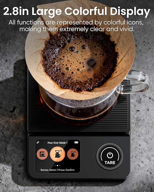 INSMART Coffee Scale with Timer, Bluetooth Espresso Scale with App Sync 5kg/0.1g High Precision, Large Color Display Digital Kitchen Scale, 5 Units & 3 Brew Modes for Pour-Ove, Espresso, Kitchen