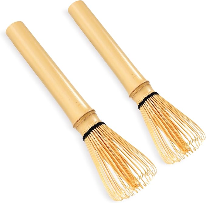 BambooMN Japanese Skinny Matcha Whisk Chasen - Long Handle Traditional Matcha Utensil - Skinny Natural Golden Brown - 2 Pieces