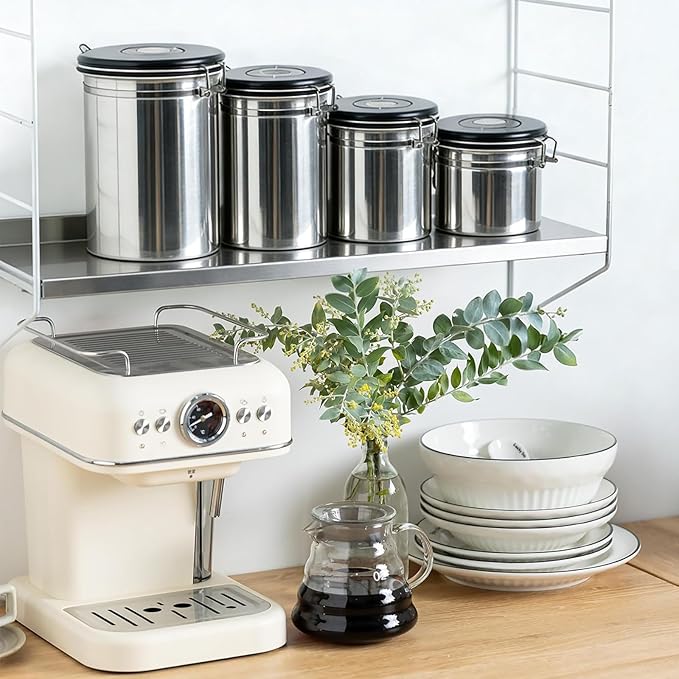 2.8L Airtight Vacuum Coffee Canister, Stainless Steel Storage Container for Coffee Beans and Grounds with Scoop.Suitable for coffee powder, coffee beans, rice, tea leaves, sugar, flour, and grains