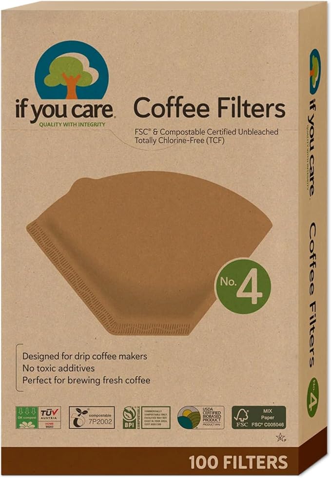 If You Care Coffee Filters No. 4, 100 Count – Unbleached, Chlorine-Free Paper Filters, FSC Certified, Compostable [Pack of 4]