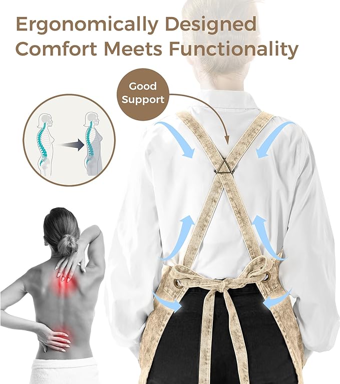 Denim Apron with Pockets for Hair Stylist Gardening Craftsmen Barista Women Hairdresser Jean Work Apron Cross Straps