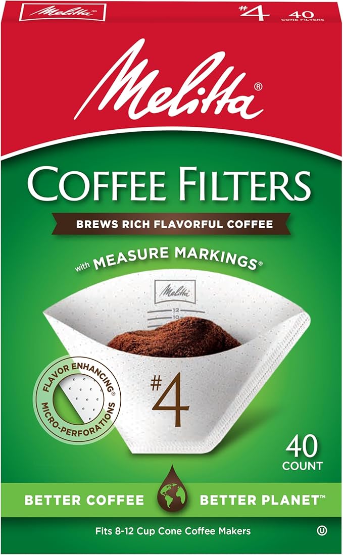 Melitta #4 Cone Coffee Filters, White, 40 Total Filters Count - Packaging May Vary