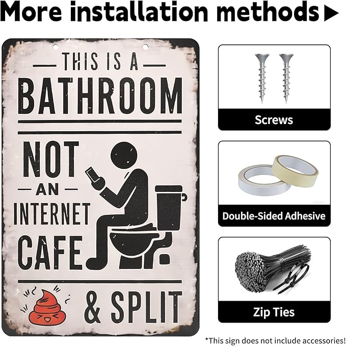 Funny Bathroom Signs, Wooden Bathroom Wall Art Decor, Vintage Farmhouse Restroom Wall Pictures For Home