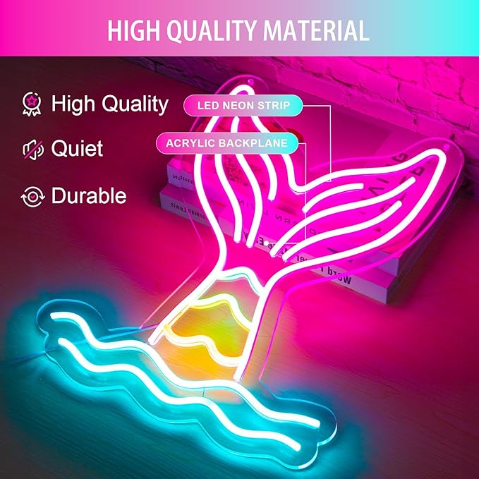 Basaneon Mermaid Tail Neon Sign Dimmable Mermaid Neon Signs for Wall Decor, USB Powered Bright LED Mermaid Lamps for Girls Bedroom, Birthday Christmas Decor, Perfect Gifts for Girls(15.7*12.6inches)