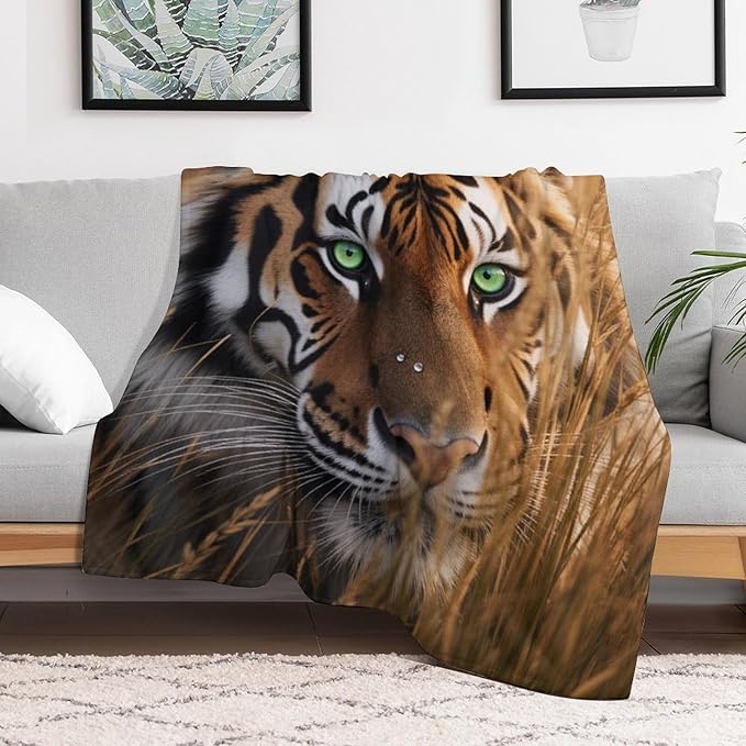 Beautiful Tiger Animal Nature Forest Super Soft Throw Blanket, Rustic Grass Brown Flannel Fleece Decorative Throw for Sofa Couch Bedroom Decor Outdoor Use 30"x40"
