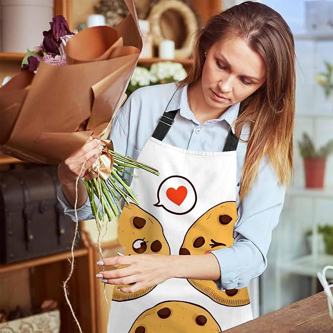 Cute Cookies with Chocolate Chips Bib Apron with Adjustable Neck for Men Women,Suitable for Kitchen Cooking Chef Grill Bistro BBQ Apron - Image 6