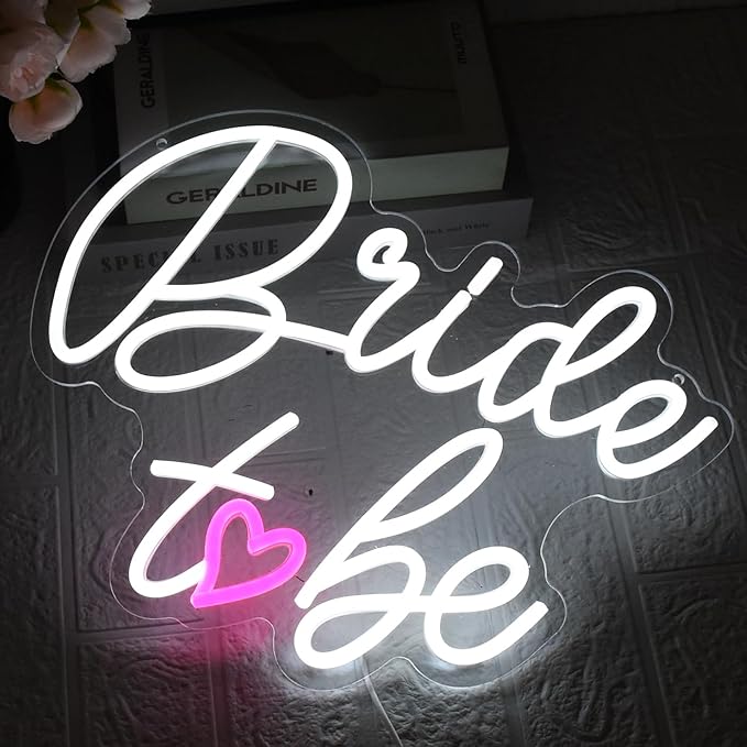 Bride to Be Neon Sign Wedding Light Signs White Led Neon Light Signs USB Dimmable Led Lights Sign for Bachelorette Engagement Party Bridal Shower