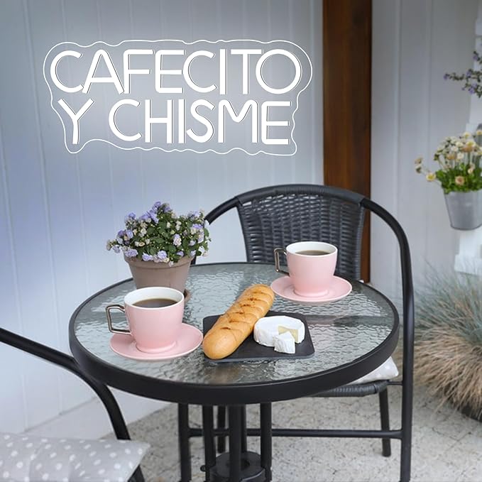 Cafecito Y Chisme Neon Sign Dimmable Cafecito Y Chisme Neon Light Gifts for Mexican Women Multipurpose LED Night Light for Coffee Lover Gifts Home Kitchen Decoration