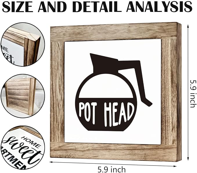 Coffee Pot Head Sign, Wooden Box Decor Set for Home, Decorative Table Sign, Farmhouse Wood Shelf Decoration, Rustic Kitchen and Bar Decor - Image 2