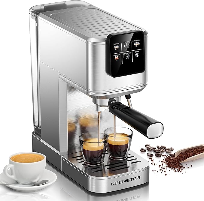KEENSTAR 20Bar Espresso Machine with Rapid Cold Brew, Hot & Iced Coffee Machine, Espresso Maker with Milk Frother Steam Wand, Touch Screen with 40oz Water Tank for Latte, Cappuccino, Gift