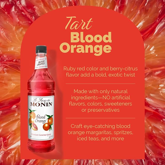 Monin - Blood Orange Syrup, Berry Citrus Flavor, Natural Flavors, Great for Cocktails, Mocktails, and Lemonades, Non-GMO, Gluten-Free (1 Liter) - Image 3
