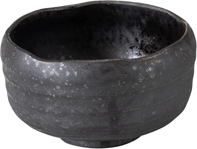 Asayu Japan Kurogane Matcha Bowl - Handmade Gifu Japan Ceramic Chawan, 12.1 cm (4.76″) Diameter x 7.7 cm (3.03″) Height, 395 g - Black with Silver Speckles