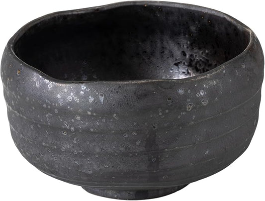 Asayu Japan Kurogane Matcha Bowl - Handmade Gifu Japan Ceramic Chawan, 12.1 cm (4.76″) Diameter x 7.7 cm (3.03″) Height, 395 g - Black with Silver Speckles
