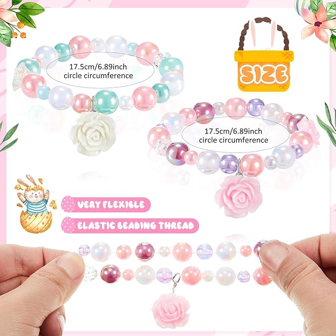 Ecally 12 Pcs Kids Bracelet for Girls Toddler Jewelry Flower Princess Party Favors Friendship Bracelets Adjustable Pretend Classroom Reward