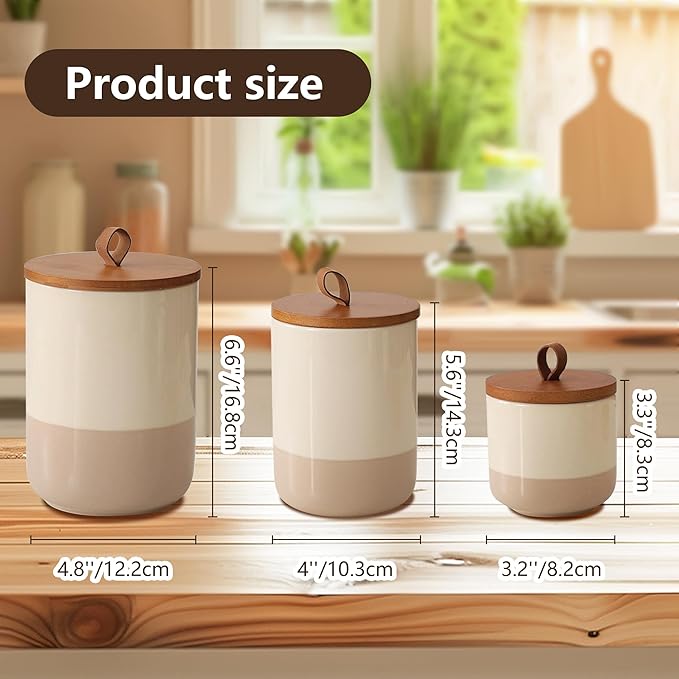 Simcat Airtight Food Storage Containers Kitchen Canisters with Wood Lids Storage Jars for Coffee, Sugar, Tea, Flour, Spice (Middle Size with Belt-27oz)