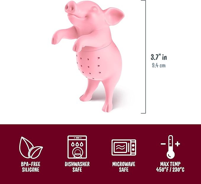 Genuine Fred, HOT BELLY, Pig Reusable Silicone Tea Infuser, Pink, Fun Gift for Tea Lovers, Clever Kitchen Gadget
