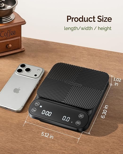 Maestri House S3 Coffee Scale with Timer, 3kg/0.1g Rechargeable Digital Scale, 3 Brew Modes, Adjustable Ratios & Flow Rate Display, Barista-Grade for Pour-Over, Espresso, French Press – Black
