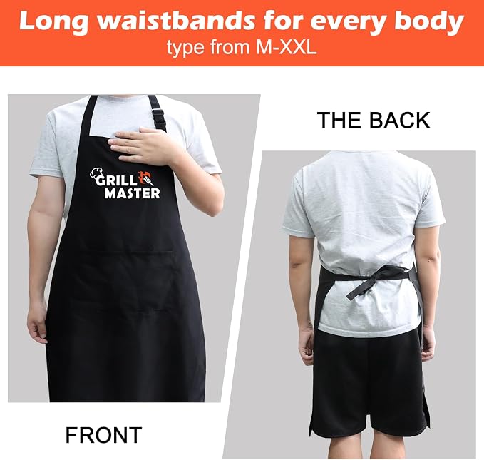 Bib Apron,Unisex Black Aprons Adjustable Washable,with 2 Pockets for Kitchen Crafting BBQ Drawing - Image 7