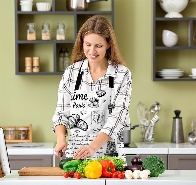 Retro Postcard with Eiffel Tower in Paris Kitchen Apron for Women Men, Unisex Adjustable Cooking Apron, Waterproof Apron for Home Kitchen, Restaurant, Coffee House - Image 5