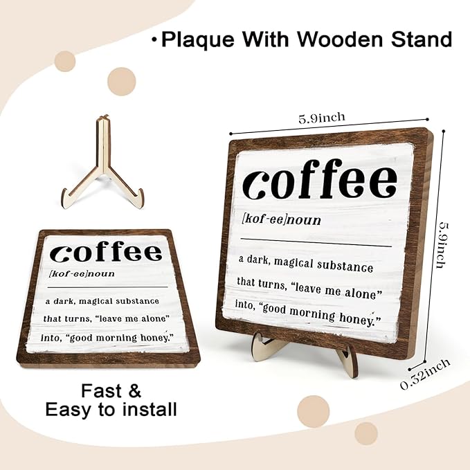 Coffee Bar Sign Plaque for Coffee Bar Station, Vintage Wooden Java Sign Decor for Kitchen,Farmhouse Cafe,Fun Gifts for Friends,Dad,Mom 5.9x5.9inch